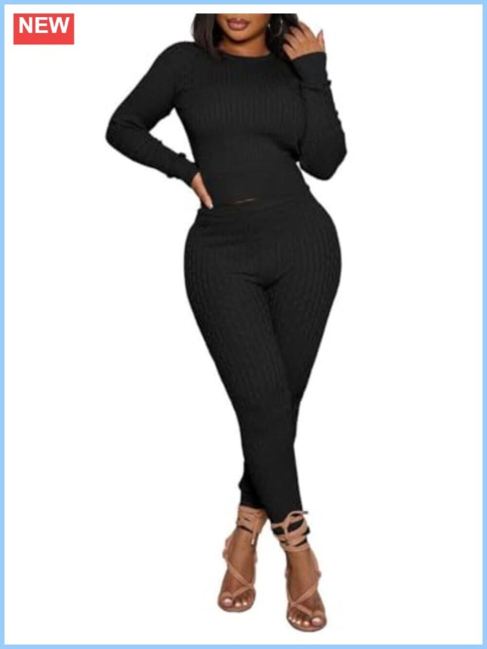 Women's 2-Piece Knit Sweater Set Long Sleeve Pullover & Drawstring Pants